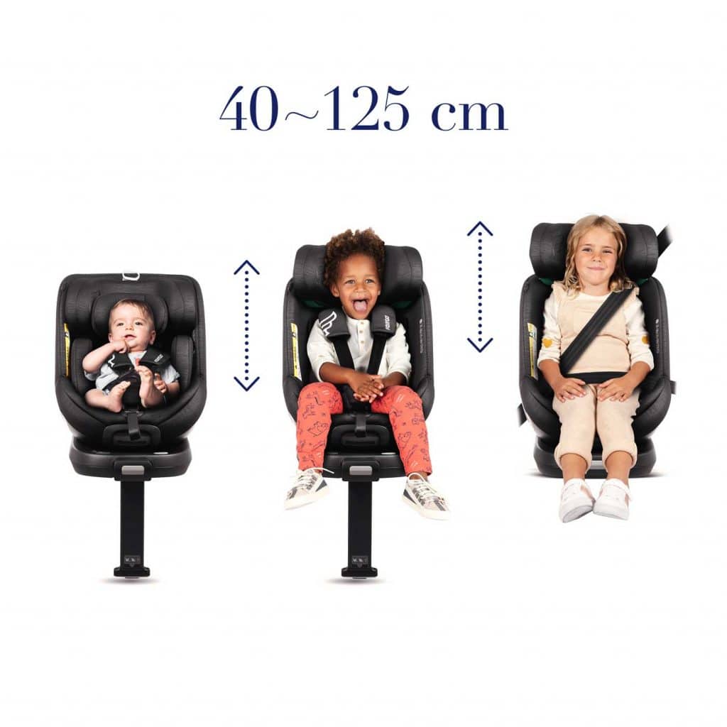 Silla infantil de coche negra que tu hijo puede usar desde el nacimiento hasta los 125 cm de altura